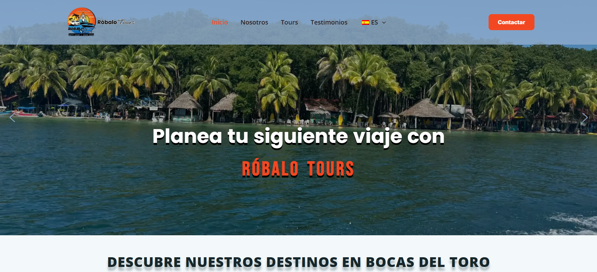 Captura de pantalla del sitio web de Róbalo Tours, proyecto de diseño web realizado por NeoCore Digital Solutions